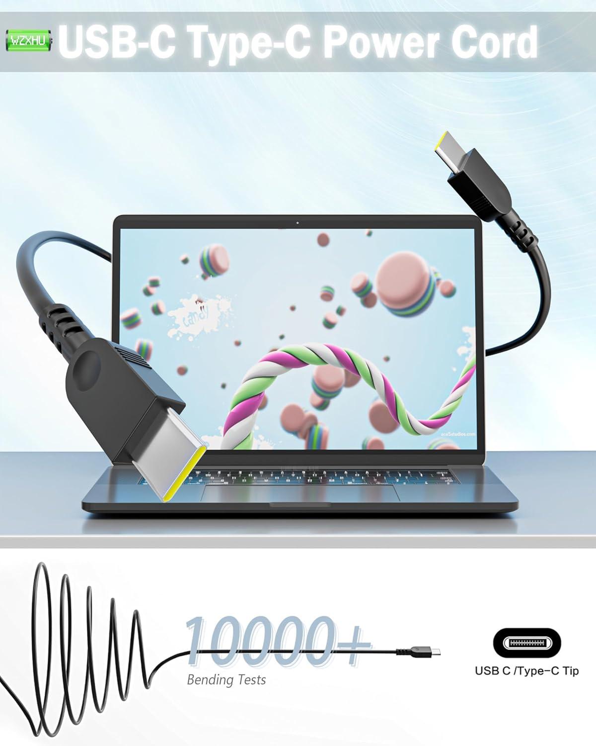 image2025 New Slim 65W USB C Laptop Charger compatible with Lenovo ThinkpadYogaChromebook Computer Type C Fast Charging Power Cord Ac Adapter