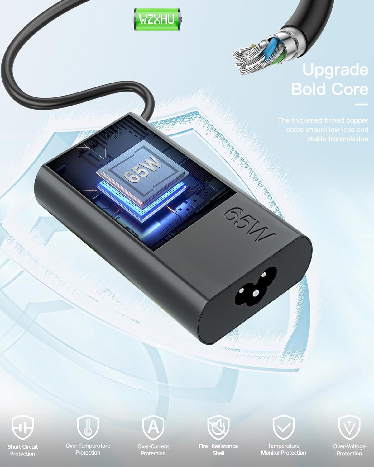 image2025 New Slim 65W USB C Laptop Charger compatible with Lenovo ThinkpadYogaChromebook Computer Type C Fast Charging Power Cord Ac Adapter