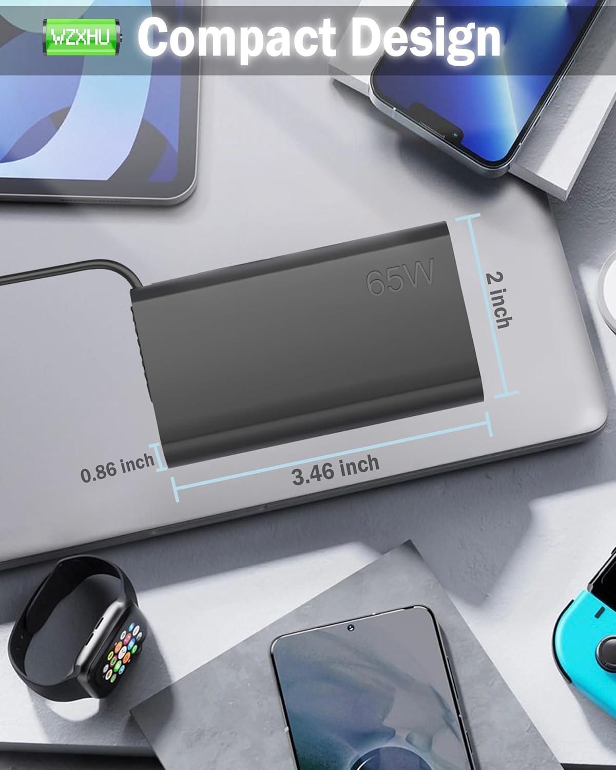 image2025 New Slim 65W USB C Laptop Charger compatible with Lenovo ThinkpadYogaChromebook Computer Type C Fast Charging Power Cord Ac Adapter