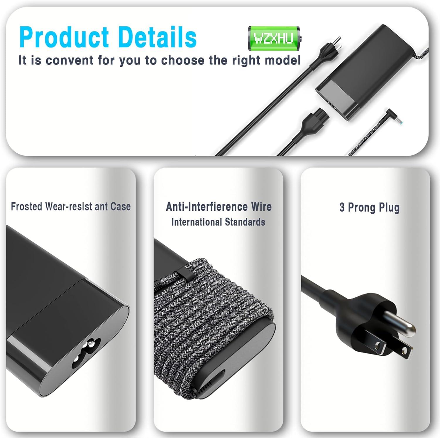 imageNew Slim 65W USB C Laptop Charger Compatible with HP Spectre x360 Envy Chromebook Elitebook x360 Pavilion Elite x2 Travel Type C Power Cord Ac AdapterSM65CL01