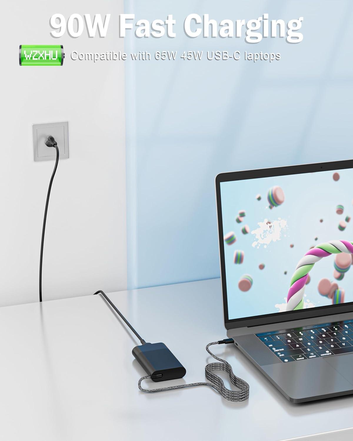 imageNew Slim 65W USB C Laptop Charger Compatible with HP Spectre x360 Envy Chromebook Elitebook x360 Pavilion Elite x2 Travel Type C Power Cord Ac AdapterSM100CL01