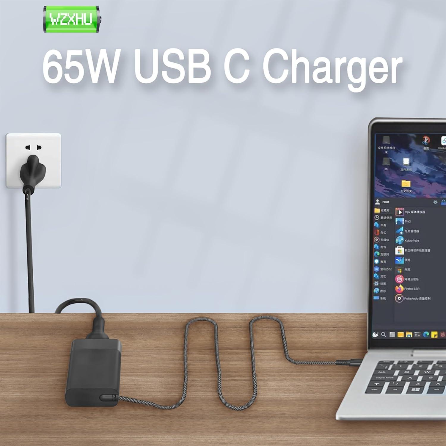 imageNew Slim 65W USB C Laptop Charger Compatible with HP Spectre x360 Envy Chromebook Elitebook x360 Pavilion Elite x2 Travel Type C Power Cord Ac AdapterSM65CS01